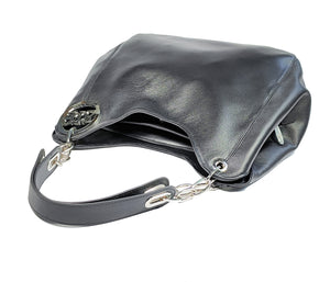 Black Leather Hobo Bag (Real Leather)