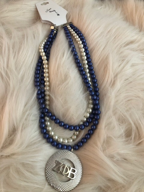 Royal Blue and White 3 Strand Pearl Necklace